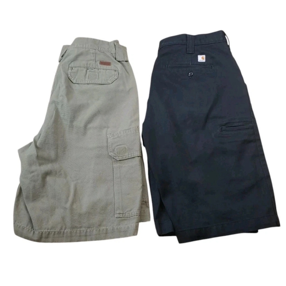 2 Carhartt Cargo Shorts Men Sz 34 Army Green Canvas Y2k Grunge Black Twill